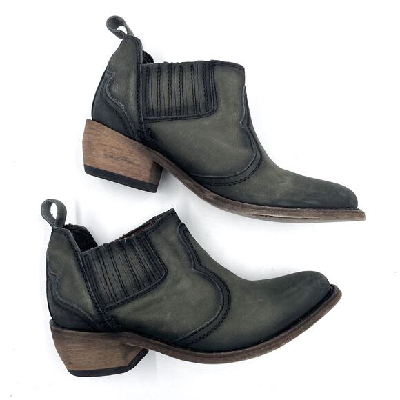 Liberty Black Moneta Booties Black Leather Western Ankle Boot Block Heel Sz 7 - Picture 2 of 9